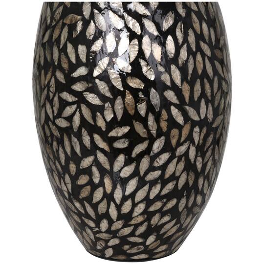 22" Black Mother of Pearl Handmade Mosaic Floral Inspired Vase